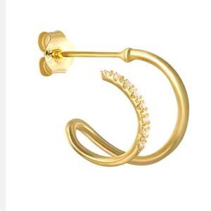 Gold Double Hoop Earring pave and Extra Loop Pretty Earrings Unique Earrings